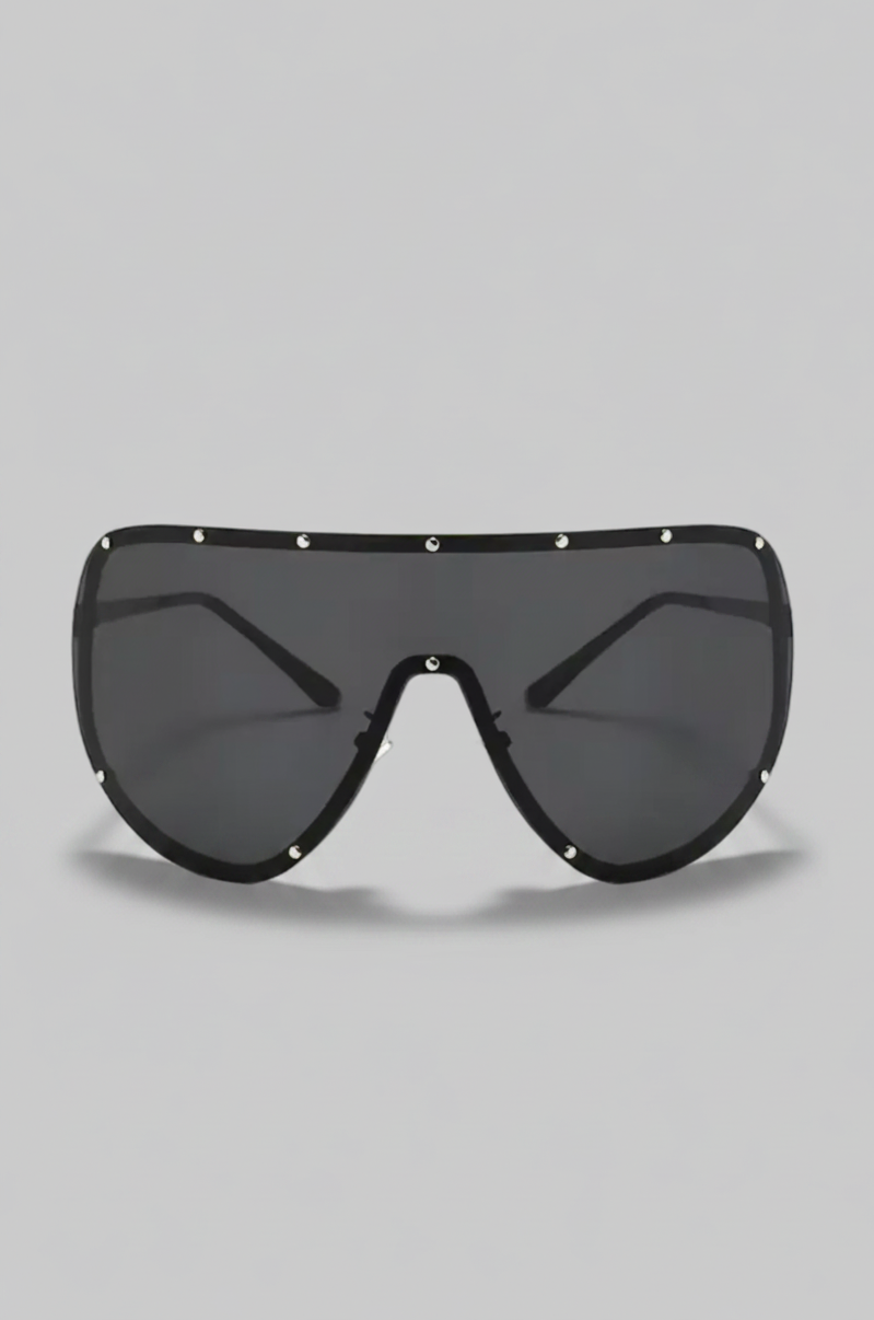 Then black aviator sunglasses with silver studs