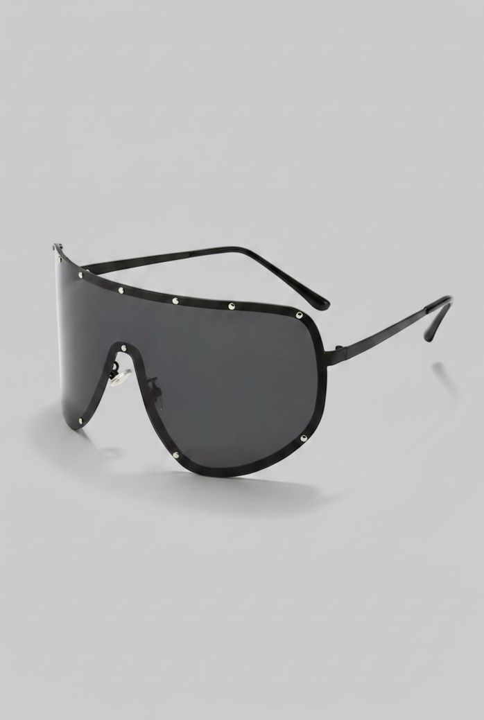 Thin, black oversize aviator sunglasses