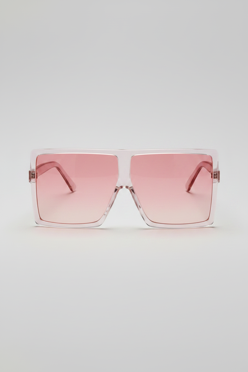 Front view of Square pink plastic sunglasses