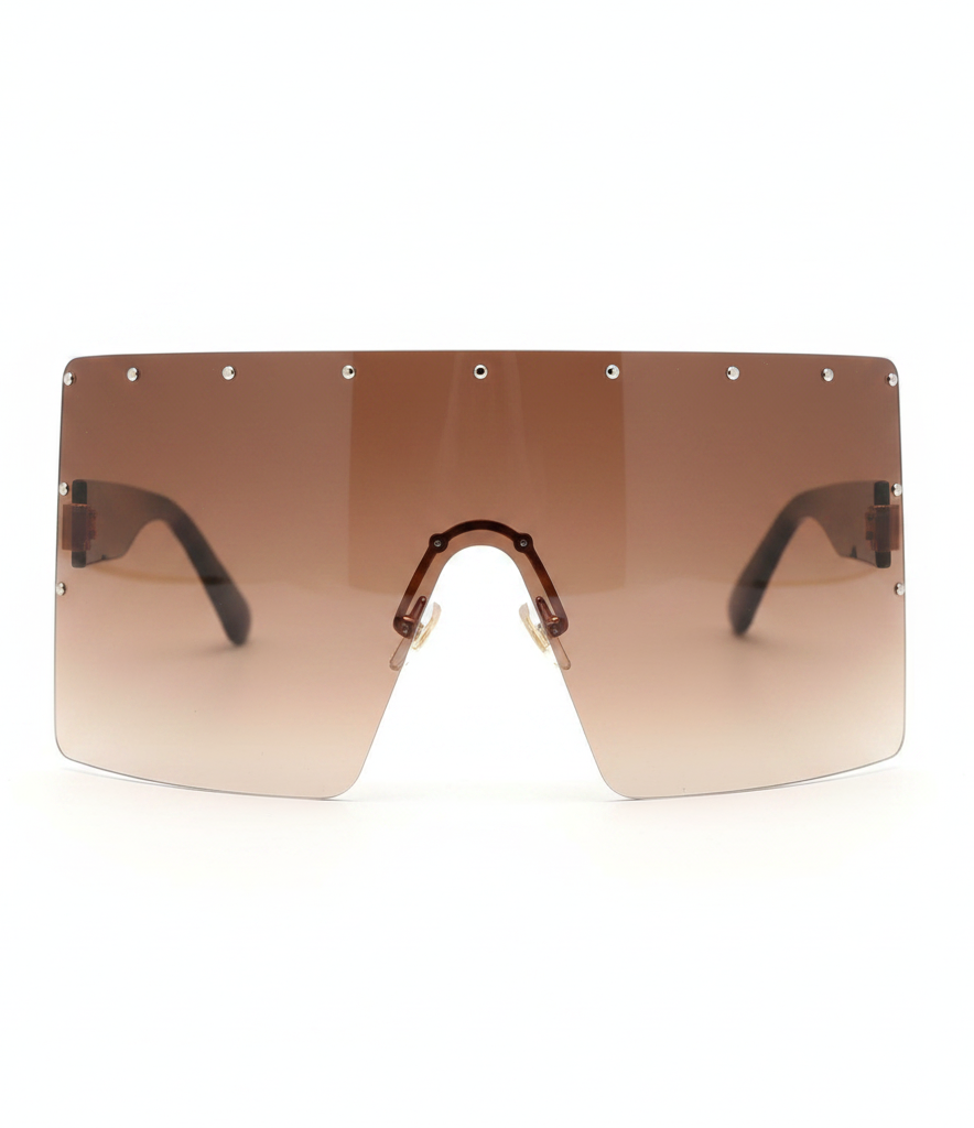 Oversized sunglasses with a brown gradient lens on a white background