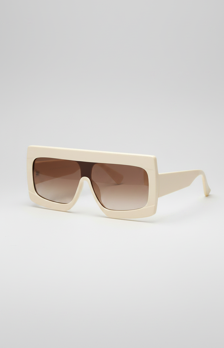 Cream sunglasses with a bold rectangle frame and brown lens