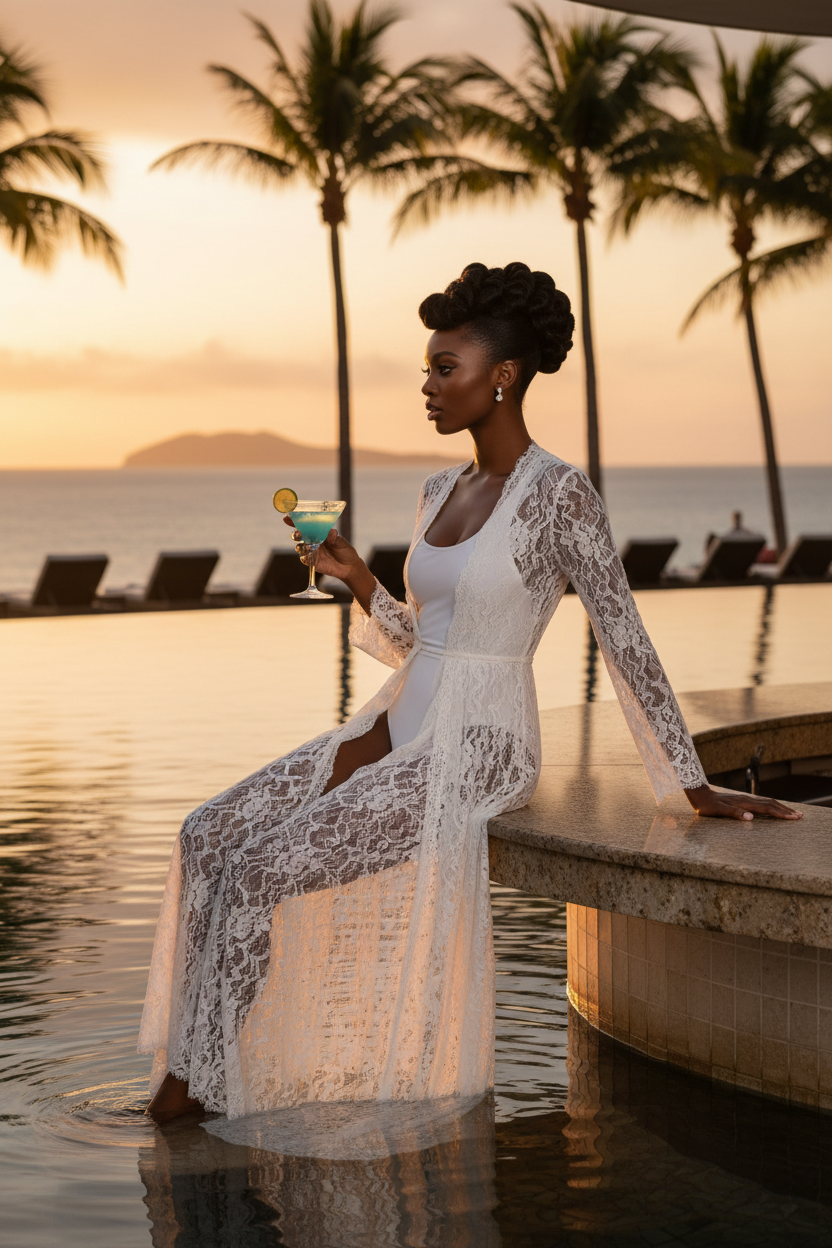 Open Lace Duster Robe Pool